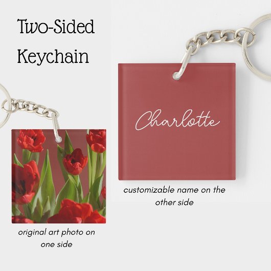 Personalized Red tulips Flower Photo Women's  キーホルダー
