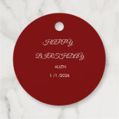 Personalized Red & White "Happy Birthday"Round フェイバータグ (裏面)