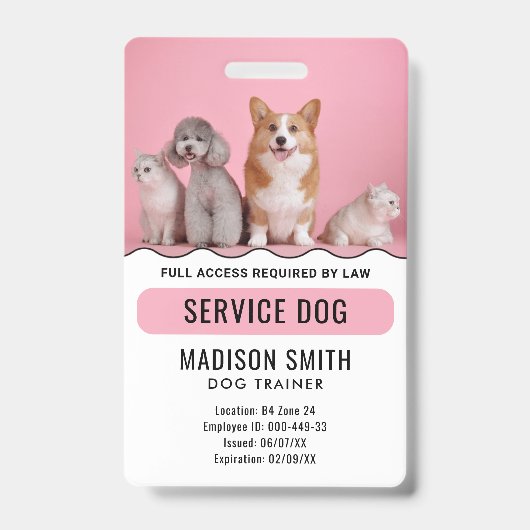 Personalized Red White Service Dog バッジ (正面)