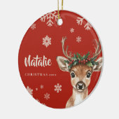 Personalized Reindeer Christmas Ornament Snowflake セラミックオーナメント (左)