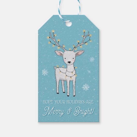 Personalized Reindeer Merry Bright Christmas ギフトタグ (正面)
