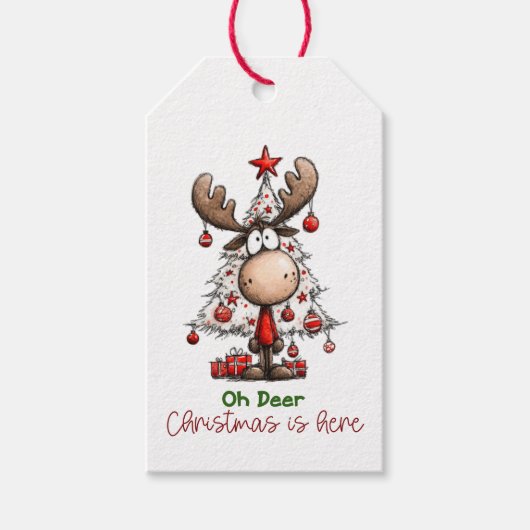 Personalized Reindeer “Oh Deer Christmas Is Here” ギフトタグ (正面)