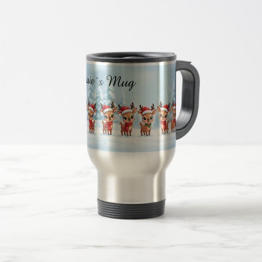 Personalized Reindeer Travel Mug, Custom Name, Chr トラベルマグ (正面右)