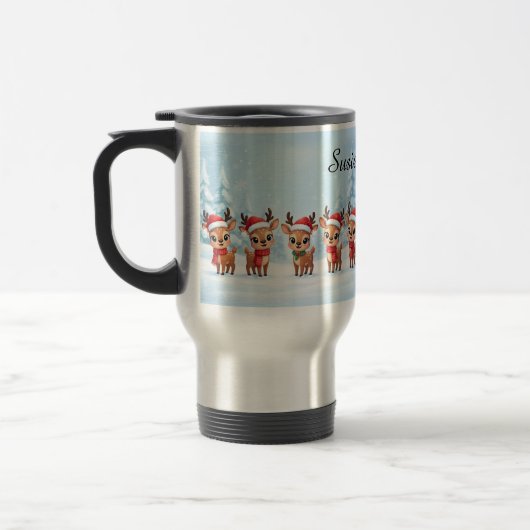 Personalized Reindeer Travel Mug, Custom Name, Chr トラベルマグ (左)