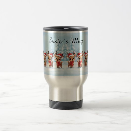 Personalized Reindeer Travel Mug, Custom Name, Chr トラベルマグ (中央)