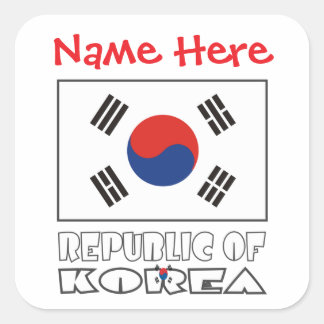 Personalized Republic of Korea Flag Square Label スクエアシール