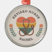 Personalized Retired Nurse Retro Heart メタルオーナメント (正面)