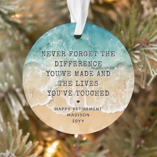 Personalized Retirement Modern Blue Ocean Beach オーナメント (ツリー)
