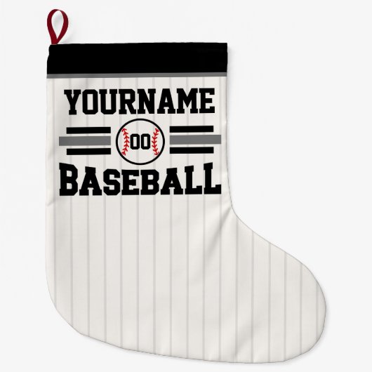 Personalized Retro Baseball Player NAME Team ラージクリスマスストッキング (正面)