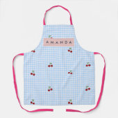 Personalized Retro Blue Gingham Cherry Print  エプロン (正面)