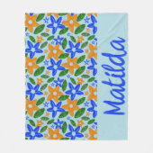 Personalized Retro Blue & Orange Floral  フリースブランケット (正面)