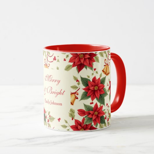 Personalized Retro Christmas Floral   マグカップ (正面右)