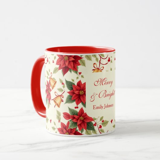 Personalized Retro Christmas Floral   マグカップ (正面左)