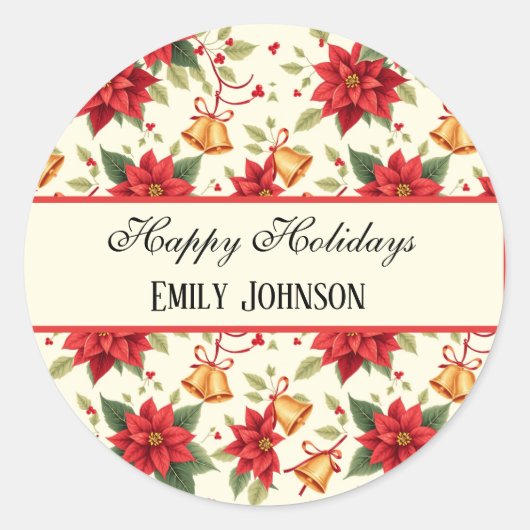 Personalized Retro Christmas Floral Stationery  ラウンドシール (正面)