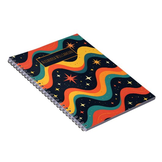 Personalized Retro Cosmic Waves Notebook ノートブック (右側)