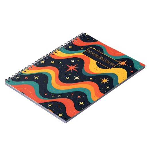 Personalized Retro Cosmic Waves Notebook ノートブック (左側)