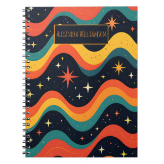 Personalized Retro Cosmic Waves Notebook ノートブック