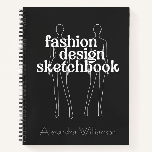 Personalized Retro Fashion Design Sketchbook Black ノートブック (正面)