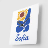 Personalized Retro Floral Daisy Custom Name Gift スクエア壁時計 (傾斜)
