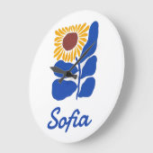 Personalized Retro Floral Daisy Custom Name Gift ラージ壁時計 (傾斜)