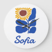 Personalized Retro Floral Daisy Custom Name Gift ラージ壁時計 (正面)