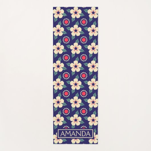 Personalized Retro Floral Pattern Yoga Mat ヨガマット (正面)