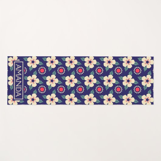 Personalized Retro Floral Pattern Yoga Mat ヨガマット (正面(横))