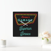  Personalized Retro Garage Sign Clock Gift スクエア壁時計 (ホーム)