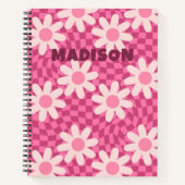 Personalized Retro Groovy Pink Daisy Flower Hippie ノートブック (正面)