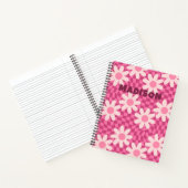 Personalized Retro Groovy Pink Daisy Flower Hippie ノートブック (内部)