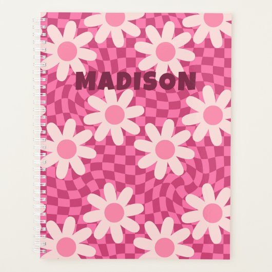 Personalized Retro Groovy Pink Daisy Flower Hippie プランナー手帳 (正面)