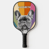 Personalized Retro Groovy Rainbow French Bulldog ピックルボールラケット (正面)
