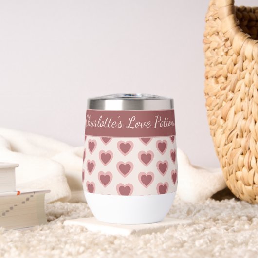 Personalized Retro Hearts Pink Burgundy (リビング (回転後))