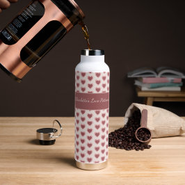Personalized Retro Hearts Pink Burgundy ウォーターボトル