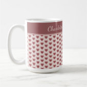 Personalized Retro Hearts Pink Burgundy コーヒーマグカップ (左)