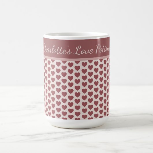 Personalized Retro Hearts Pink Burgundy コーヒーマグカップ (中央)