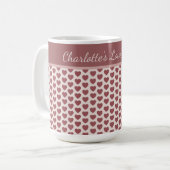 Personalized Retro Hearts Pink Burgundy コーヒーマグカップ (正面左)