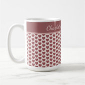 Personalized Retro Hearts Pink Burgundy コーヒーマグカップ (左)