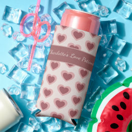 Personalized Retro Hearts Pink Burgundy スリム缶クーラー