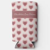 Personalized Retro Hearts Pink Burgundy スリム缶クーラー (正面)