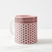 Personalized Retro Hearts Pink Burgundy ツートーンマグカップ (正面左)