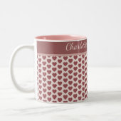 Personalized Retro Hearts Pink Burgundy ツートーンマグカップ (左)
