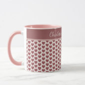 Personalized Retro Hearts Pink Burgundy マグカップ (左)