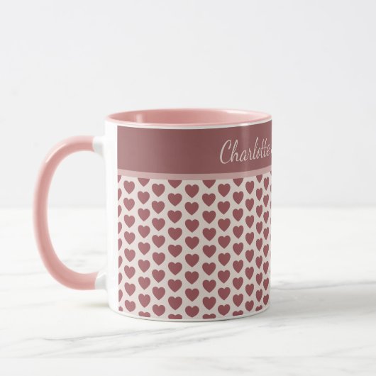 Personalized Retro Hearts Pink Burgundy マグカップ (左)