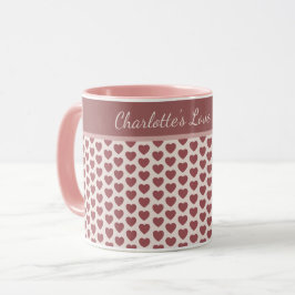 Personalized Retro Hearts Pink Burgundy マグカップ