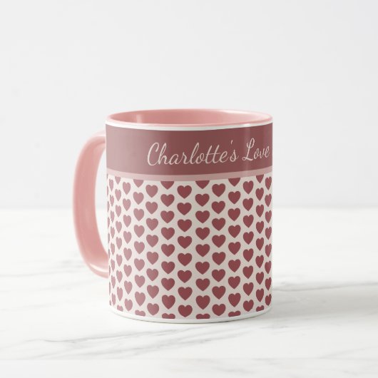 Personalized Retro Hearts Pink Burgundy マグカップ (正面左)