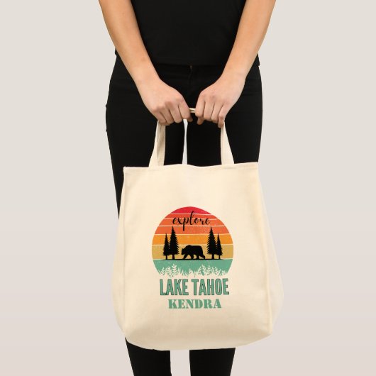Personalized Retro Lake Tahoe California Bear  トートバッグ (正面(商品))