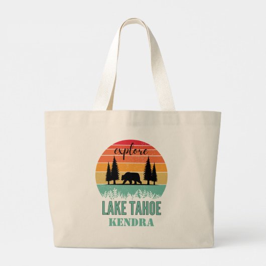 Personalized Retro Lake Tahoe California Bear  ラージトートバッグ (裏面)