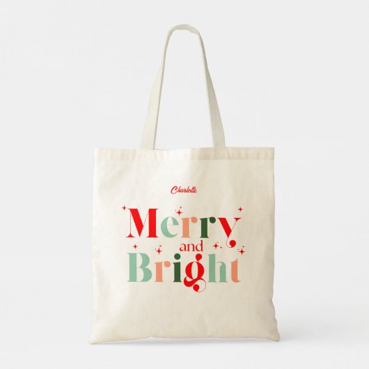 Personalized Retro Merry and Bright Christmas トートバッグ (裏面)