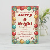 Personalized Retro Merry & Bright Holiday Party 招待状 (スタンド正面)